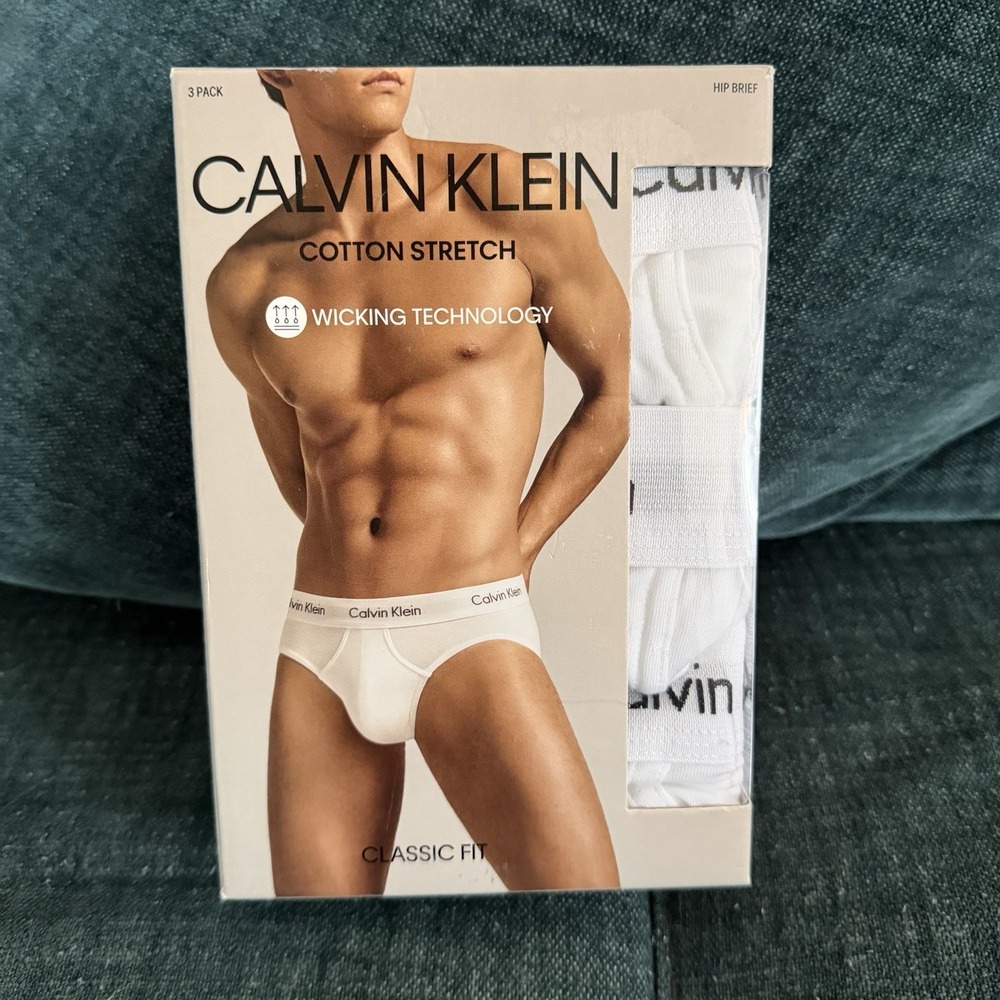 Calvin Klein 3 Pack Classic Fit 100% Cotton Underwear Briefs White stretch